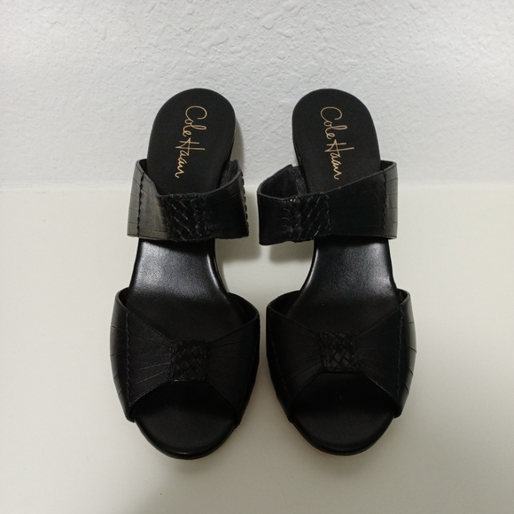 Cole Haan Peep Toe Black Wedges 9B - Picture 2 of 6
